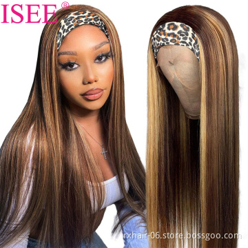Hot Sale Ombre Colord Headband Wig Human Hair Glueless Straight Highlight Red Color Headband Human Hair Wigs